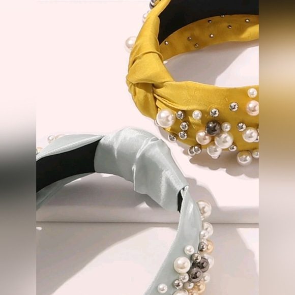 Women's headband 2 colors with white and gold pearls set of 2 - Picture 3 of 3